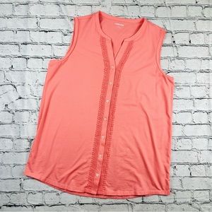 Land's End Lace Embellished Button Front Tank Top L
